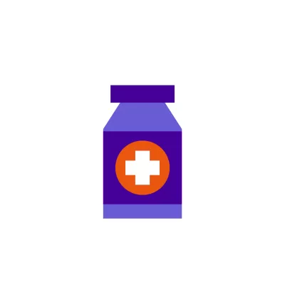 An illustration of a pill or medicine bottle with a medical cross on the label